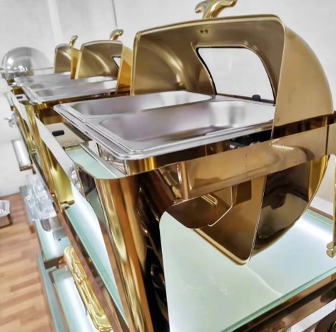 9L Gold-plated Roll Top double-compartment rectangular chafing dish