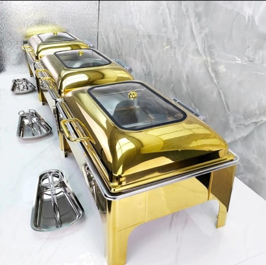 9L Gold-plated stainless steel, glass flip-back lids and double compartment 