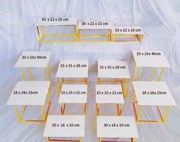 White top with gold legs, frame style, Table Risers set of 7pcs