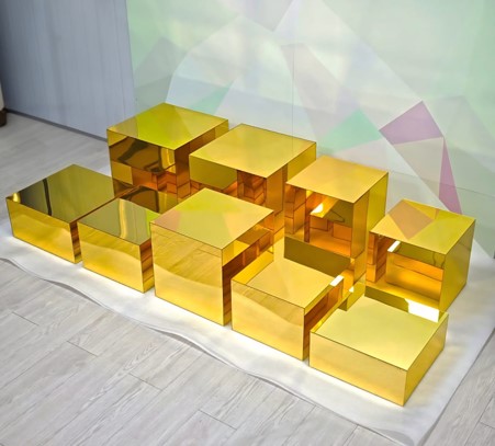 Mirror Gold Table Risers Acrylic square cubes Set of 13 pcs