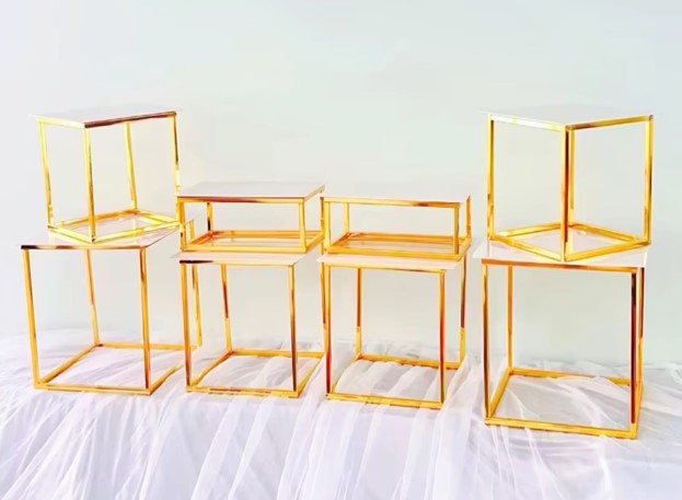 White top with gold legs, frame style, Table Risers set of 7pcs