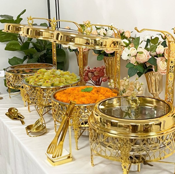 8L gold-plated stainless steel round chafing dish with hanging lids