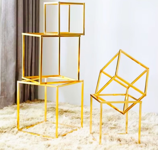 White top with gold legs, frame style, Table Risers set of 7pcs
