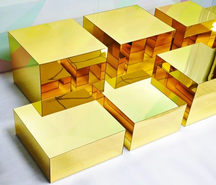 Mirror Gold Table Risers Acrylic square cube set of 7 pcs